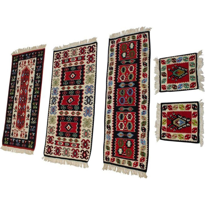 Vintage collection of 5 Wool Kilim Rugs 1960s