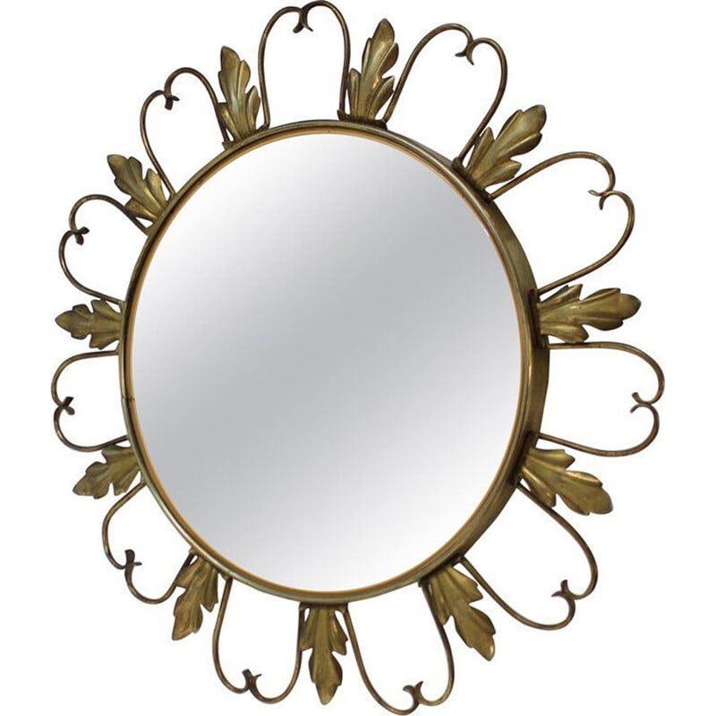 Miroir sunburst vintage en laiton 1960