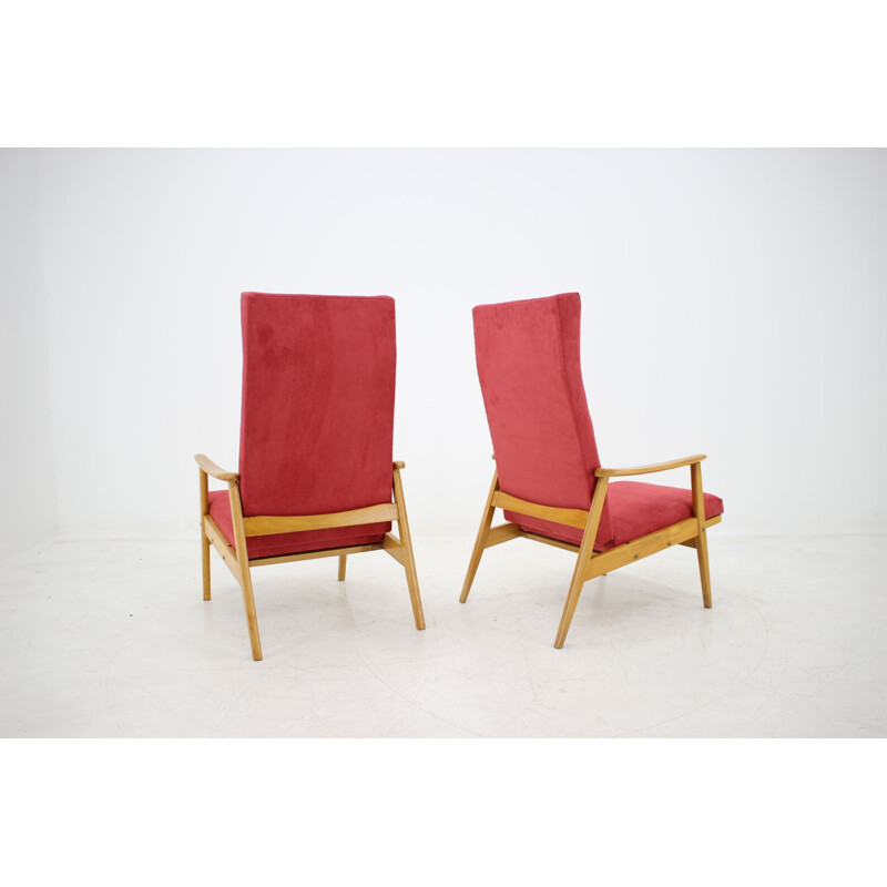 Pair of pink armchairs in beechwood for Thon