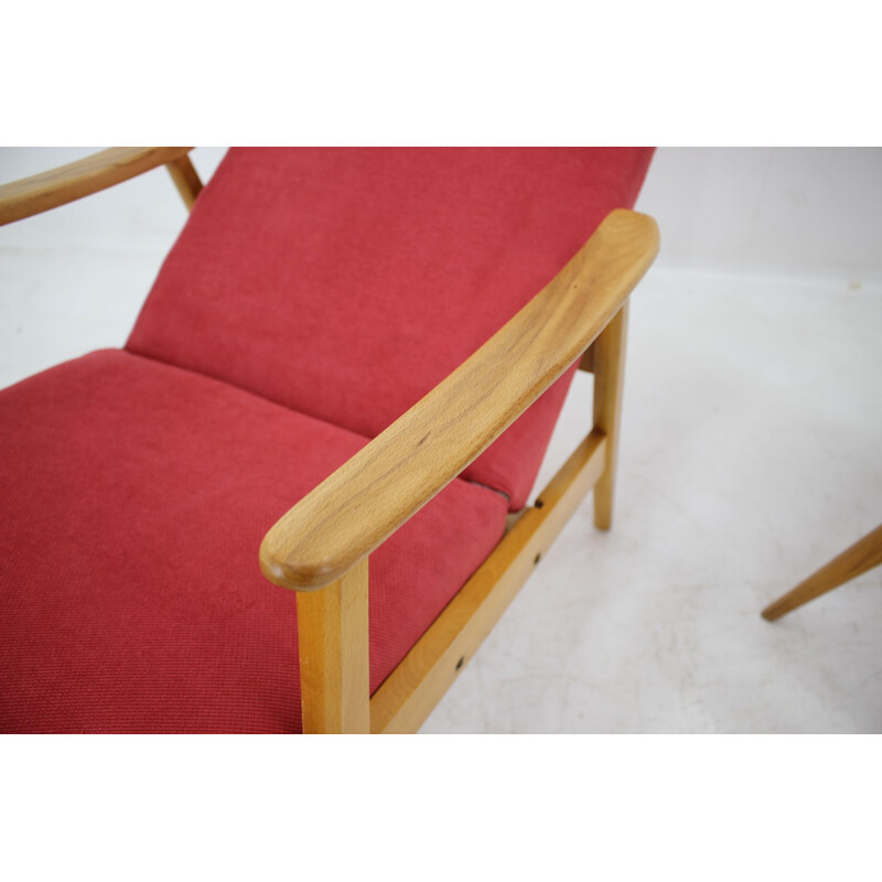 Pair of pink armchairs in beechwood for Thon