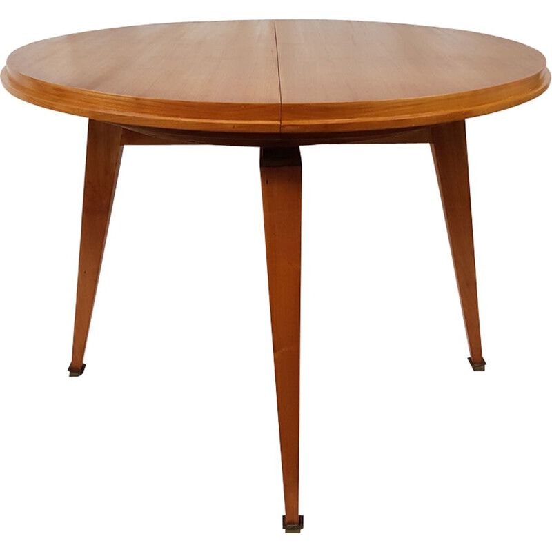 Vintage beech round table by Robert Debieve for Minvielle