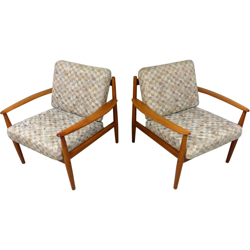 France & Son easy chairs in teak and fabric, Grete JALK - 1960s