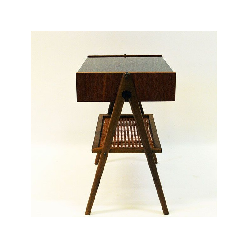 Pair of vintage bedside tables in teak and glass