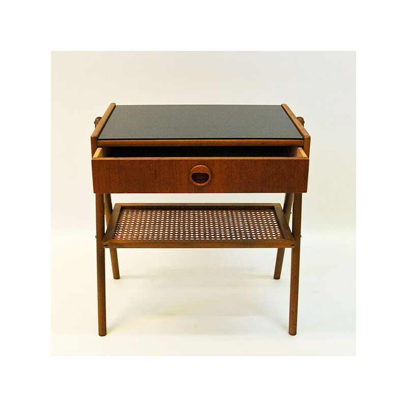 Pair of vintage bedside tables in teak and glass