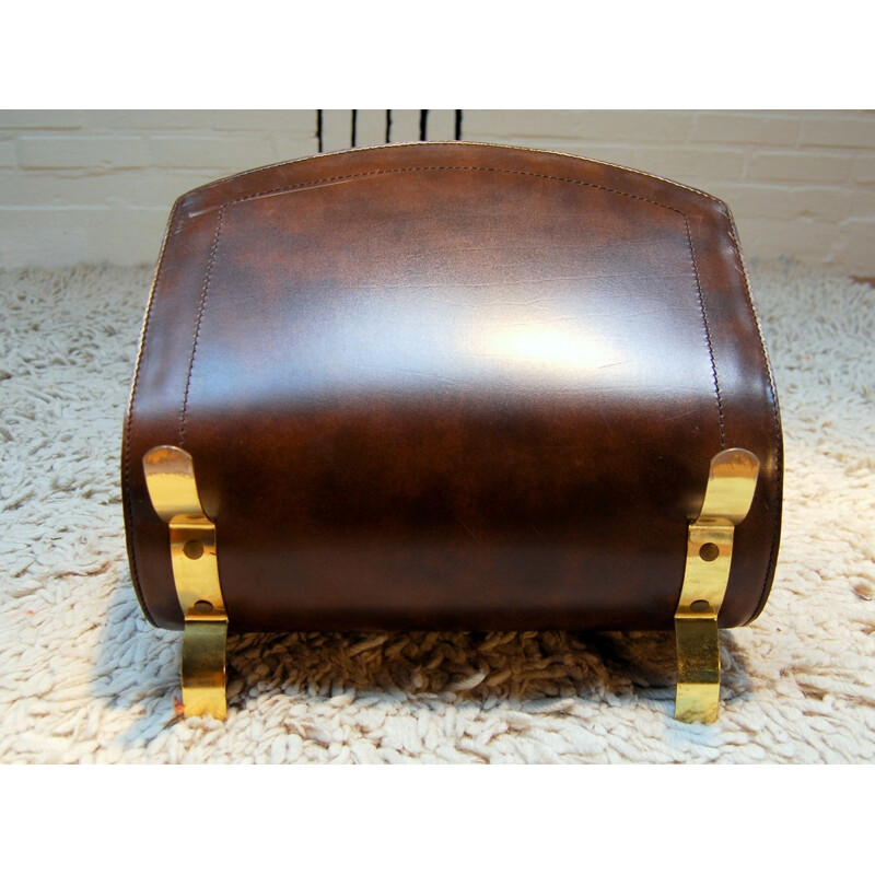 Magazine rack in leather and brass legs - 1970s
