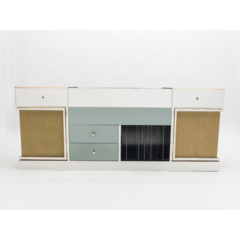 Vintage brass mirror sideboard-Enfilade by Michel Pigneres,1969