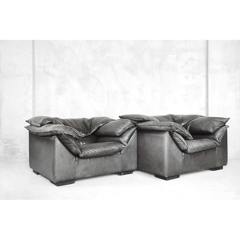 Pair of vintage grey leather armchairs by Jens Juul Eilersen for Niels Eilersen, 1970