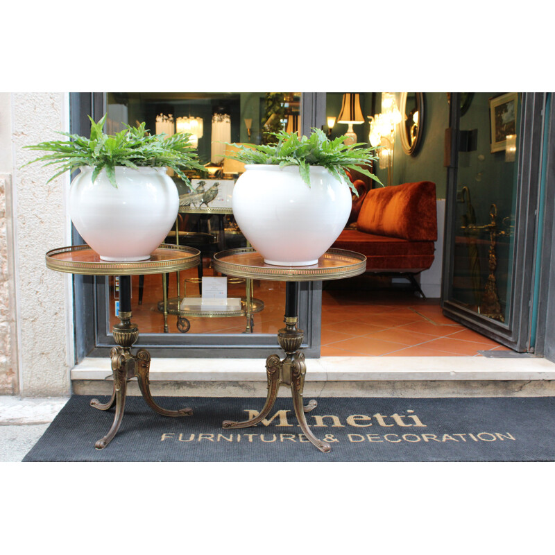 2 small vintage coffee tables in walnut wood and brass,1950