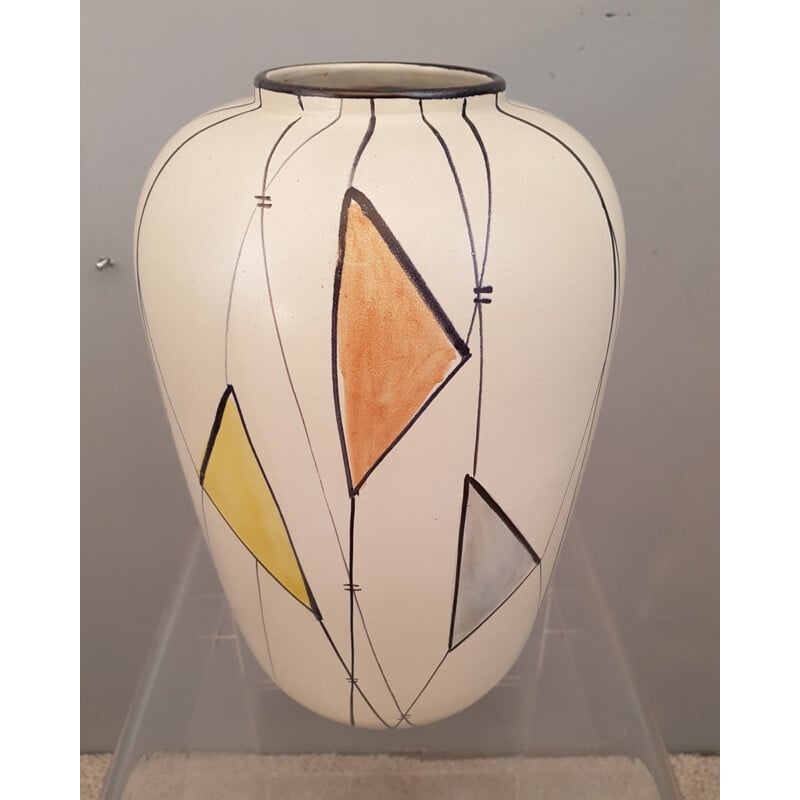 Vase vintage en céramique à motifs géométriques années 60