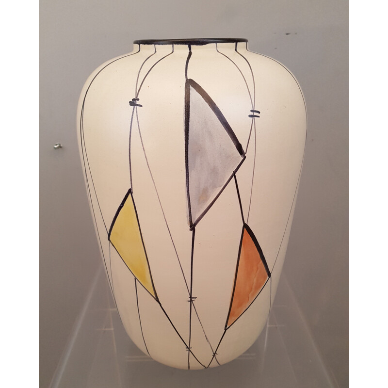 Vase vintage en céramique à motifs géométriques années 60