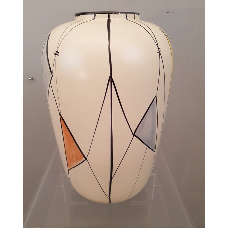 Vase vintage en céramique à motifs géométriques années 60