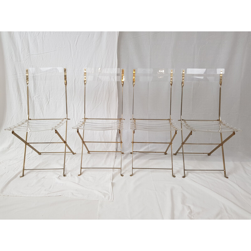 Suite of 4 vintage chairs folding golden by Yonel Lebovici and Bernard Berthet for Marais International 1970