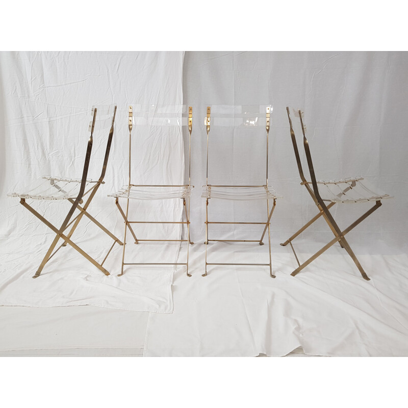 Suite de 4 chaises vintage pliantes dorées par Yonel Lebovici et Bernard Berthet pour Marais International 1970