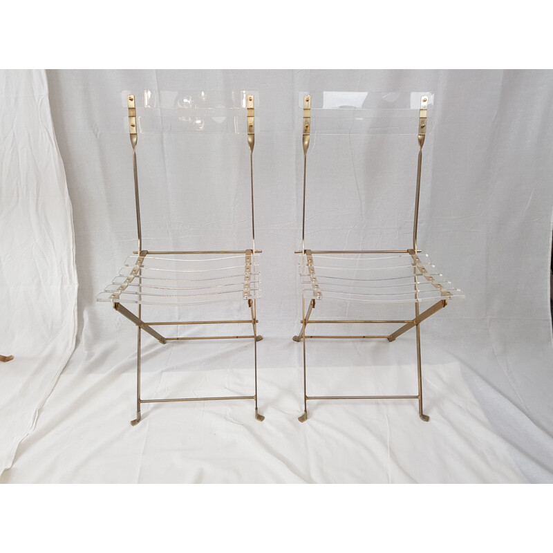 Suite of 4 vintage chairs folding golden by Yonel Lebovici and Bernard Berthet for Marais International 1970