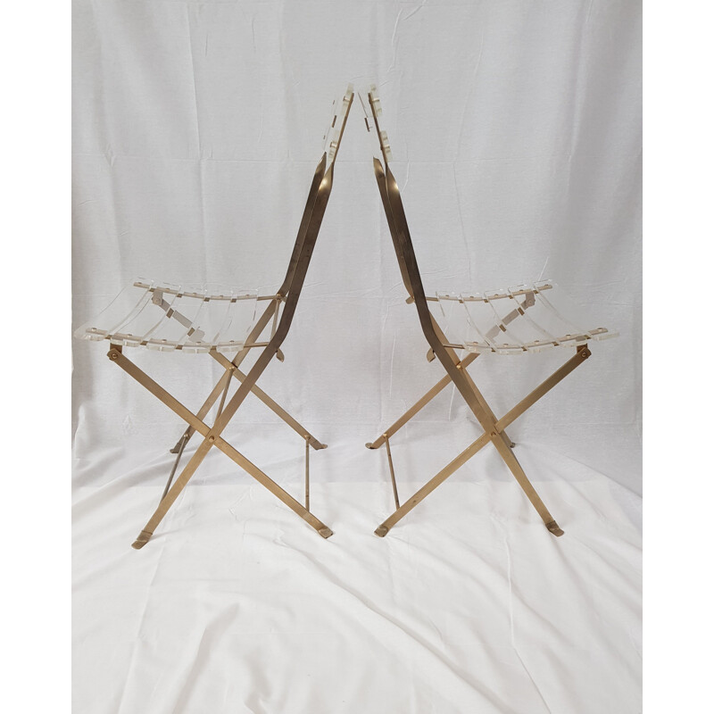 Suite of 4 vintage chairs folding golden by Yonel Lebovici and Bernard Berthet for Marais International 1970