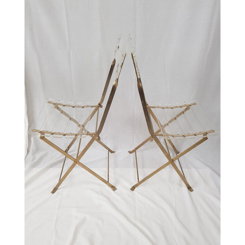 Suite of 4 vintage chairs folding golden by Yonel Lebovici and Bernard Berthet for Marais International 1970