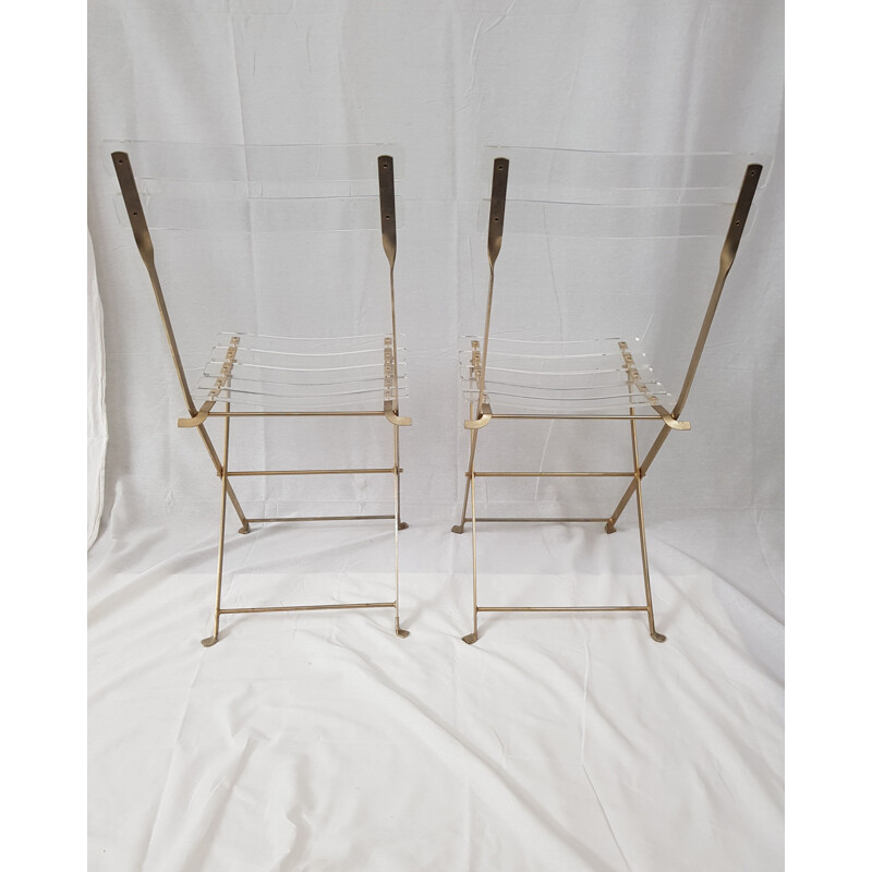 Suite of 4 vintage chairs folding golden by Yonel Lebovici and Bernard Berthet for Marais International 1970