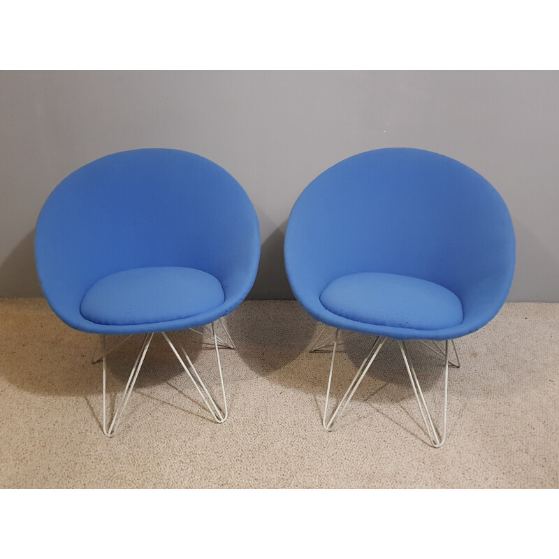 Pair of vintage blue low armchair 1950