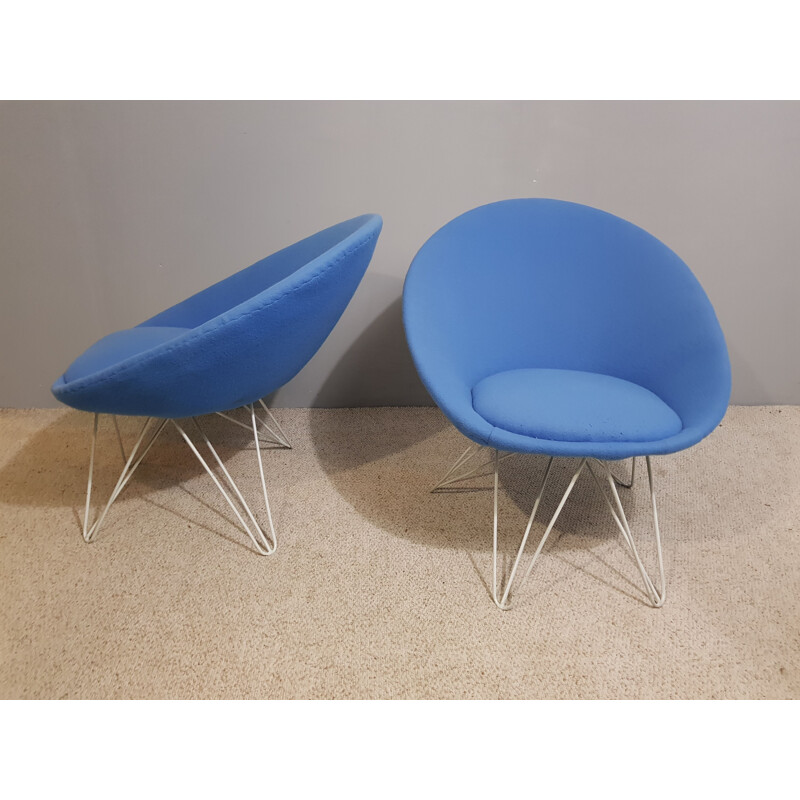 Pair of vintage blue low armchair 1950