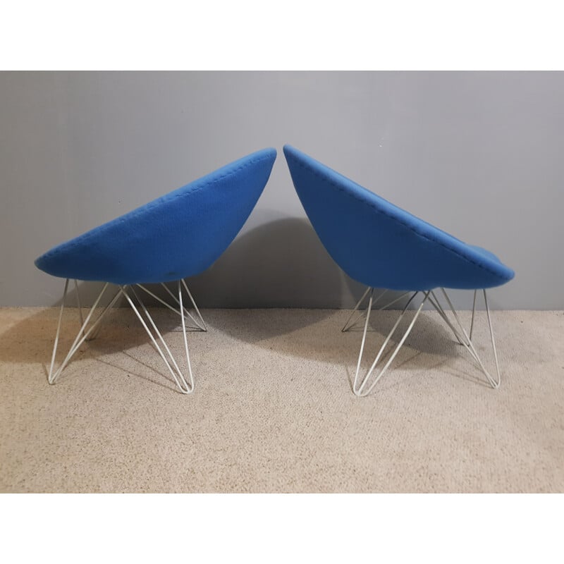 Pair of vintage blue low armchair 1950