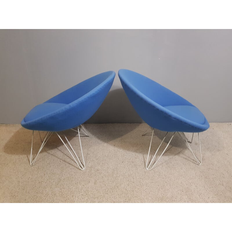 Paar niedrige Sessel Vintage blau 1950