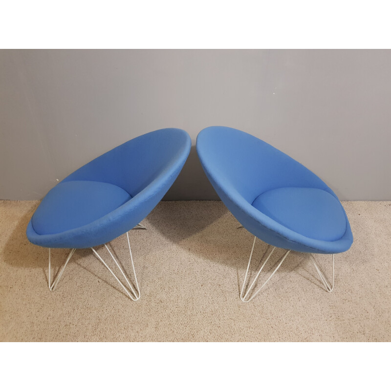 Paar vintage blauwe lage fauteuils 1950