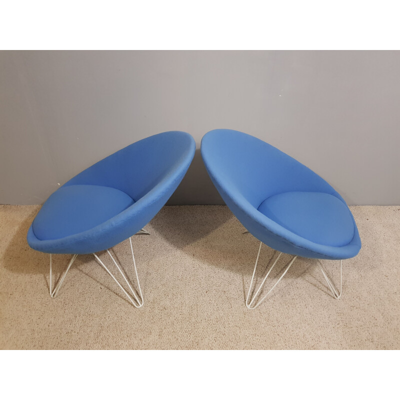 Pair of vintage blue low armchair 1950