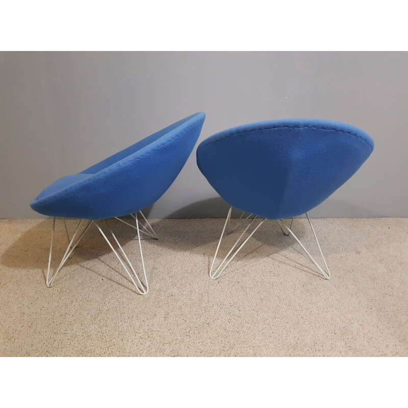 Pareja de sillones bajos azules vintage 1950
