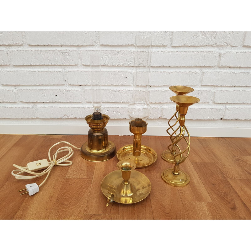 Set of vintage brass lamps and candlesticks, 1960