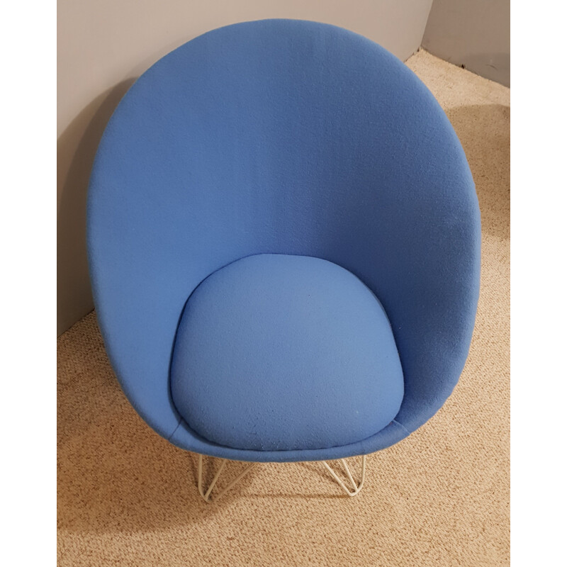Pair of vintage blue low armchair 1950