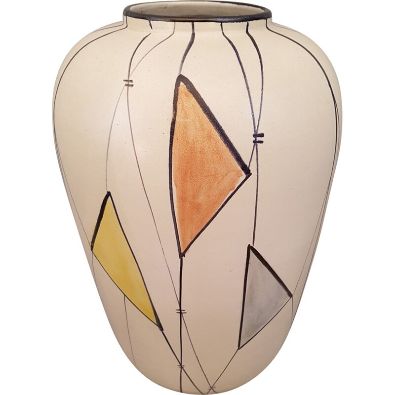 Vase vintage en céramique à motifs géométriques années 60