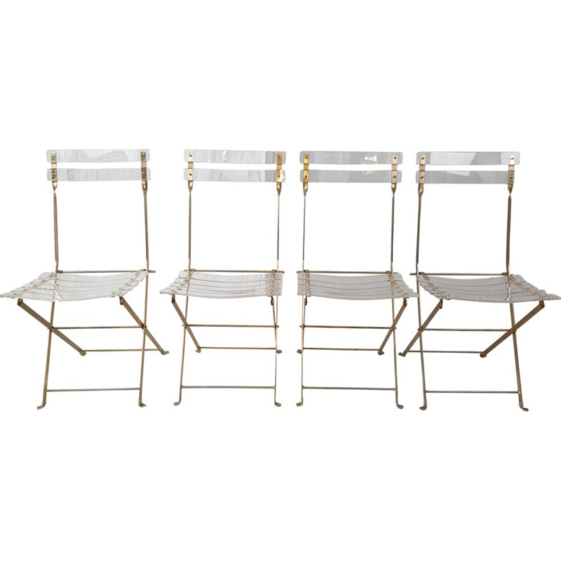 Suite of 4 vintage chairs folding golden by Yonel Lebovici and Bernard Berthet for Marais International 1970