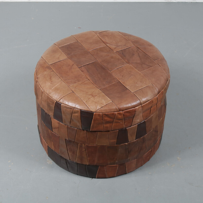 Vintage pouf in Patchwork leather by De Sede in Switzerland 1970s 