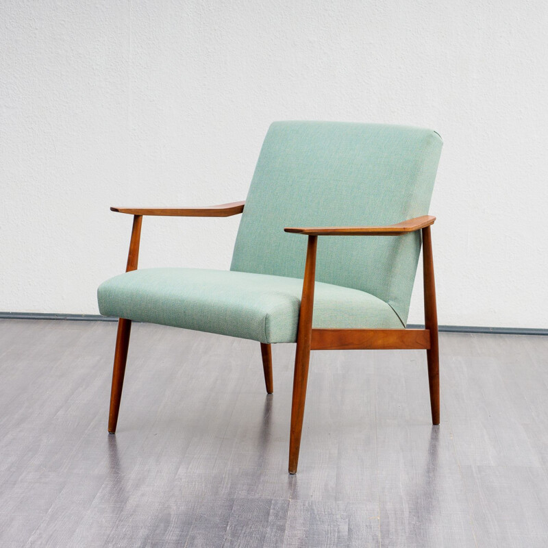 Vintage armchair in walnut mint green upholstery 1960s 