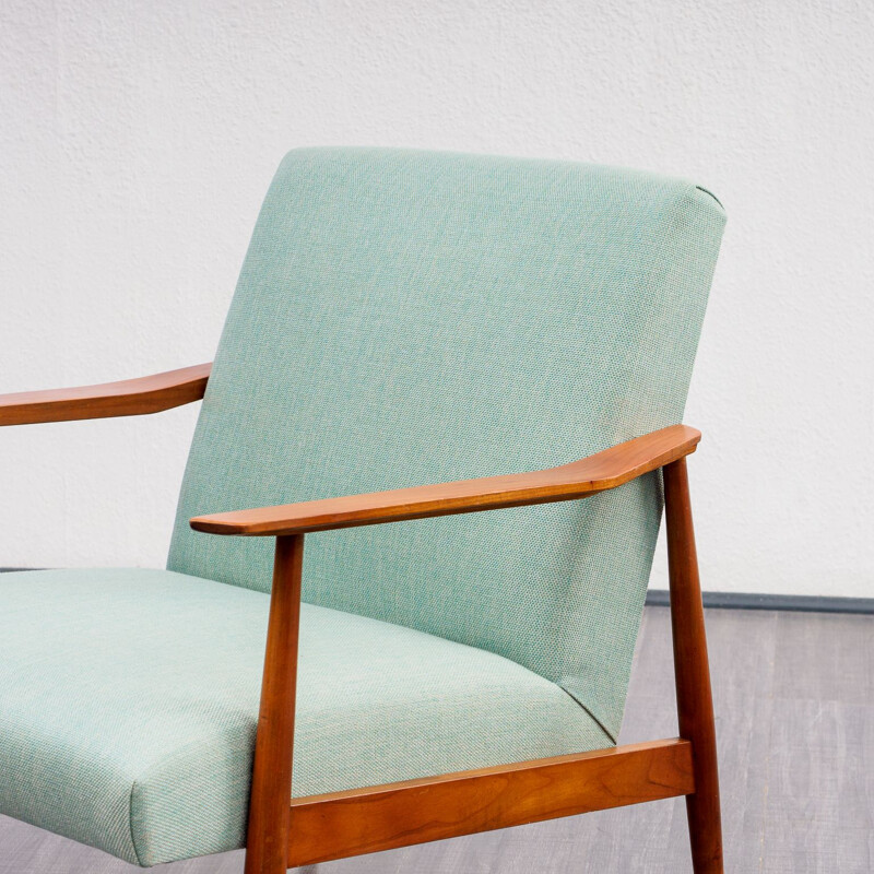 Vintage armchair in walnut mint green upholstery 1960s 