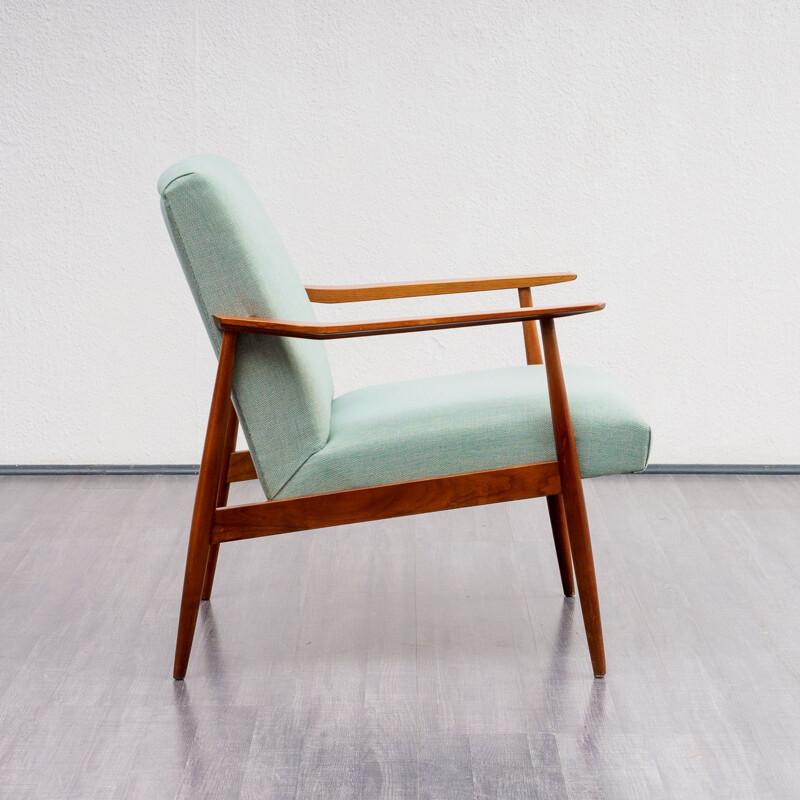 Vintage armchair in walnut mint green upholstery 1960s 