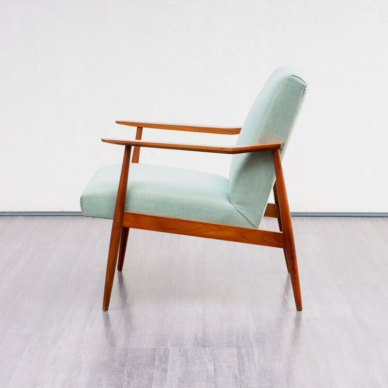 Vintage armchair in walnut mint green upholstery 1960s 