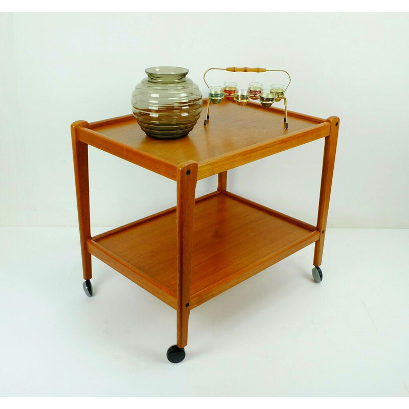 Vintage trolley serving cart in teak Denmark 1960s