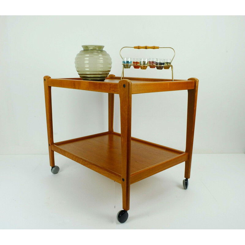 Vintage trolley serving cart in teak Denmark 1960s