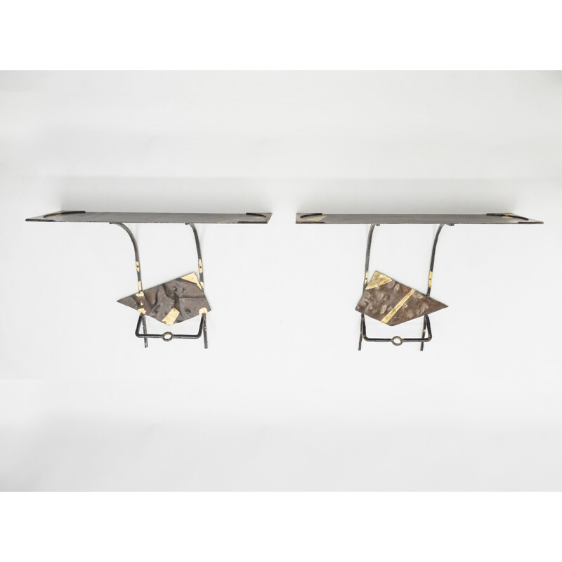 Pair of vintage wrought iron consoles, 1990