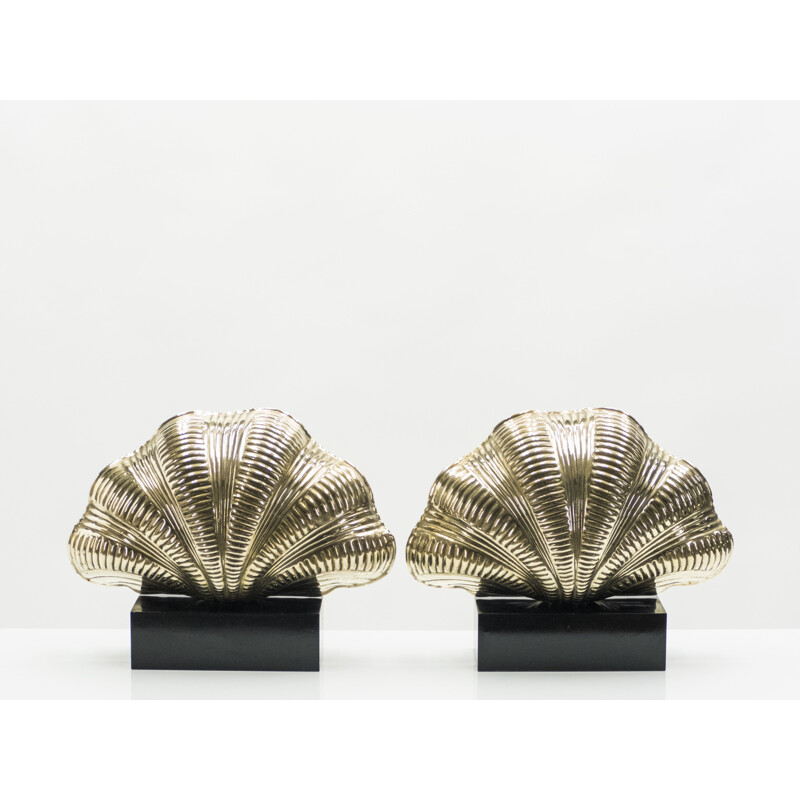 Pair of Italian brass shell lamps,1960