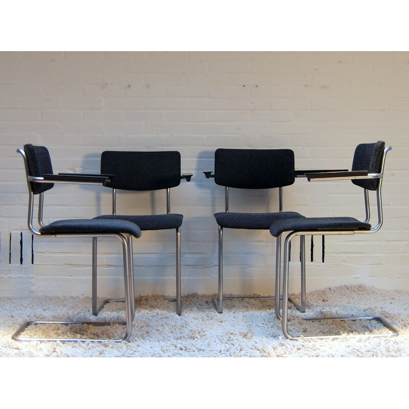 4 fauteuils gris anthracite, W.H. GISPEN - années 60