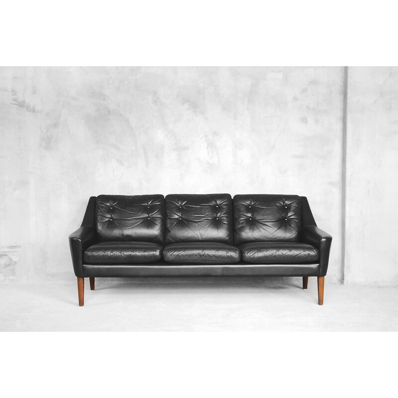 Vintage Black Leather 3 seater sofa by Ulferts Tibro 1960s