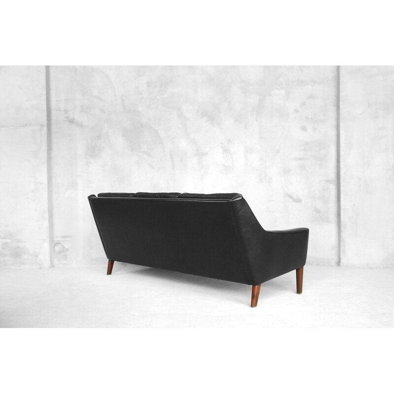 Vintage Black Leather 3 seater sofa by Ulferts Tibro 1960s