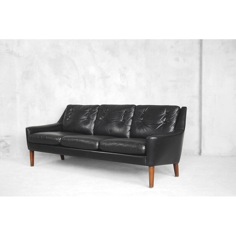 Vintage Black Leather 3 seater sofa by Ulferts Tibro 1960s