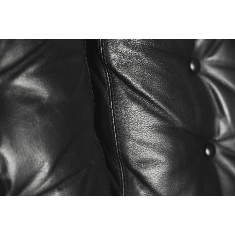 Vintage Black Leather 3 seater sofa by Ulferts Tibro 1960s