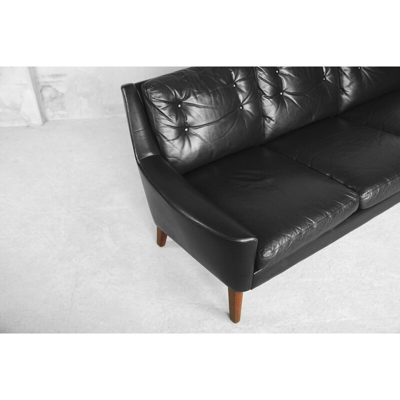 Vintage Black Leather 3 seater sofa by Ulferts Tibro 1960s