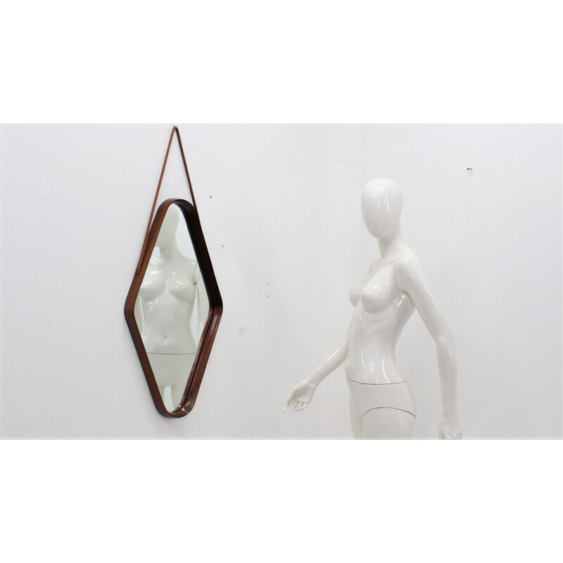 Vintage mirror geometric in teak Italy 1950s