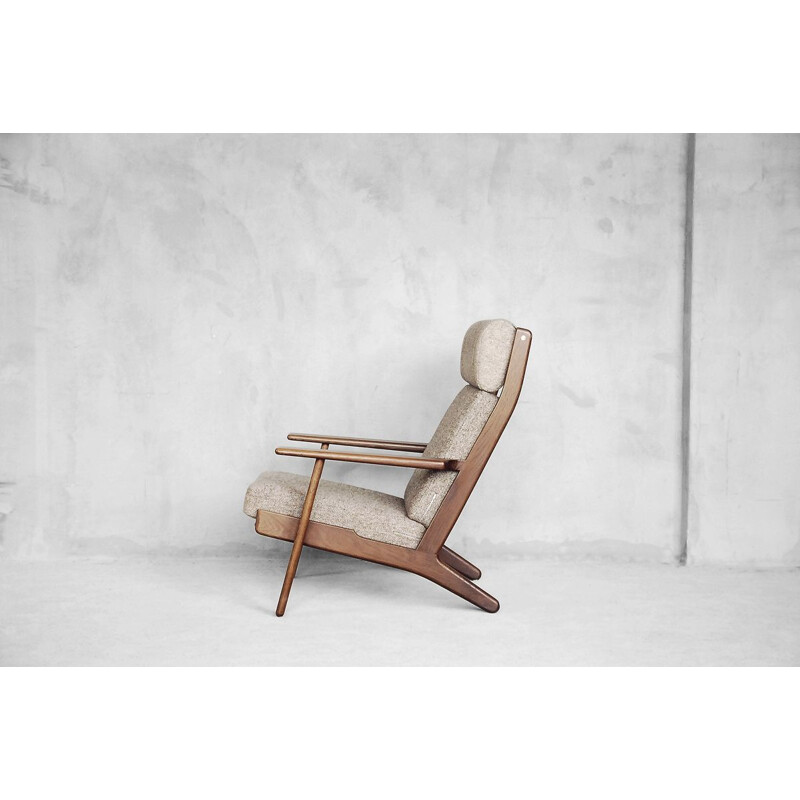 Vintage GE 290 high-back oak wool chair by Hans J. Wegner for Getama