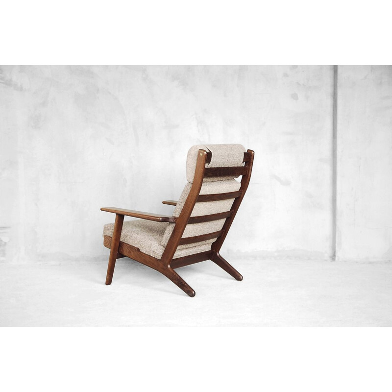 Vintage GE 290 high-back oak wool chair by Hans J. Wegner for Getama